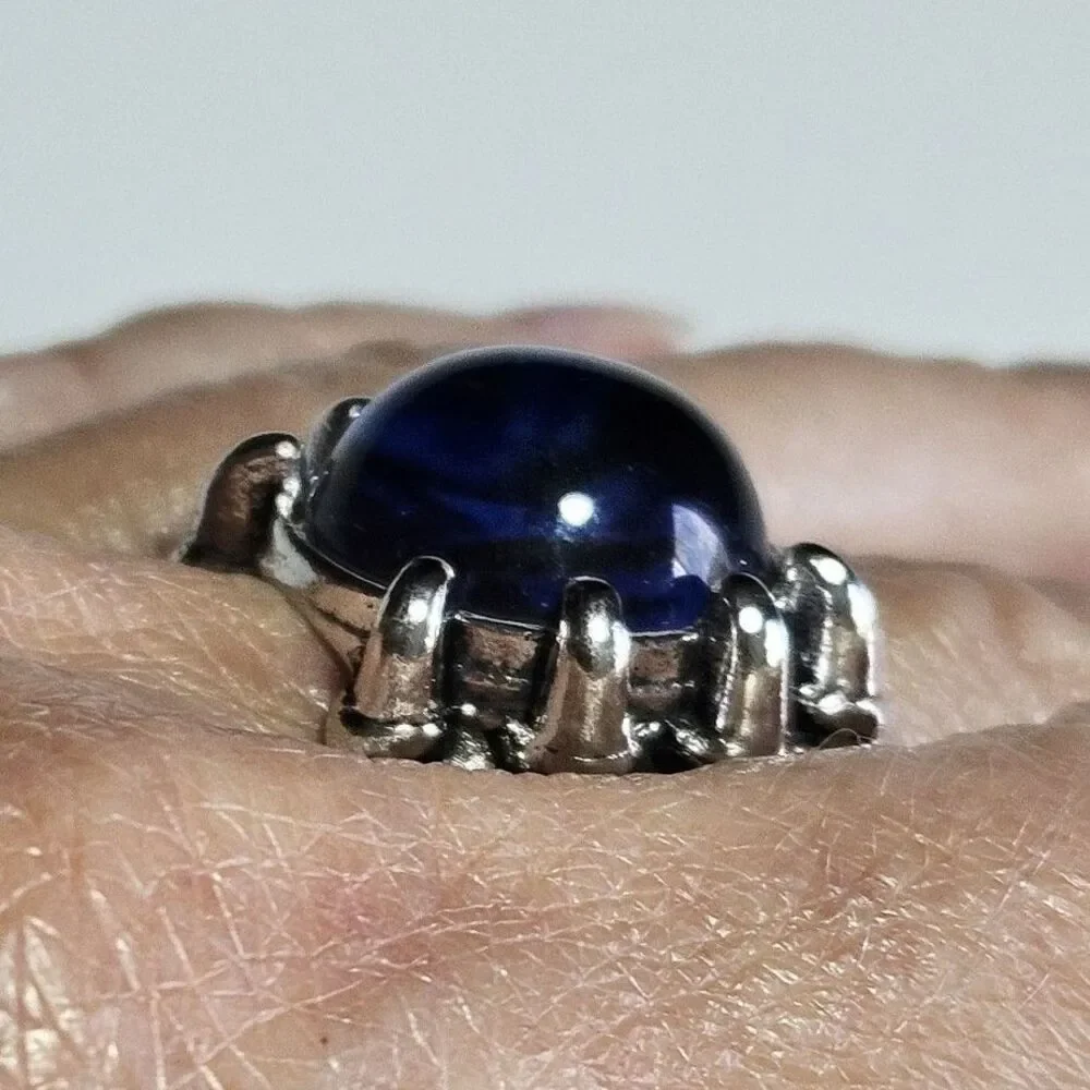 Skull Demon Blue Eye Rings - Silver Tone Ring Adjustable Fashion Jewelry